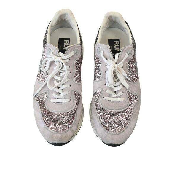 Golden Goose Running Sneakers Size 40 Womens Glitter Suede Pink Silver - Picture 1 of 8